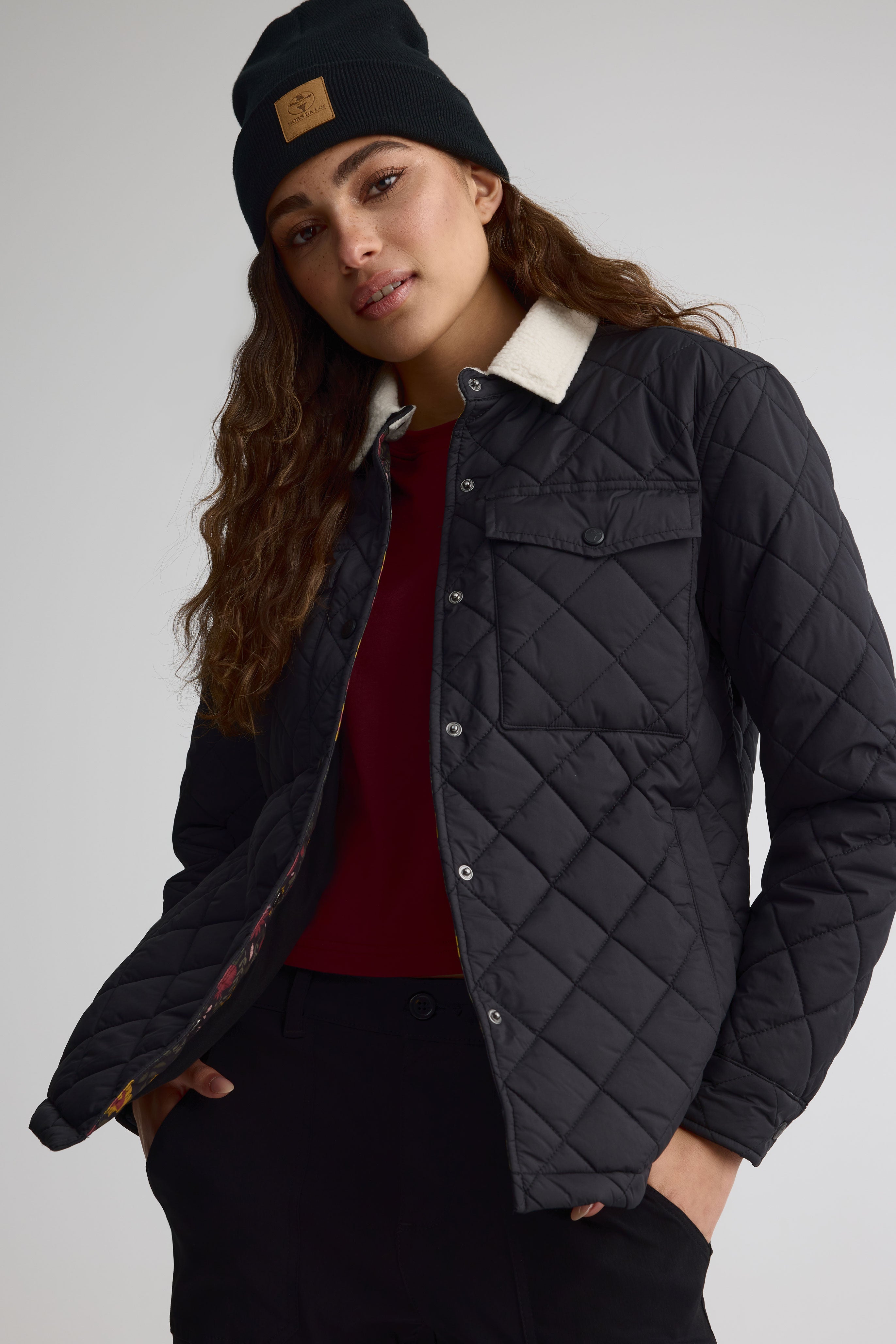 Sherpa collar shacket for women