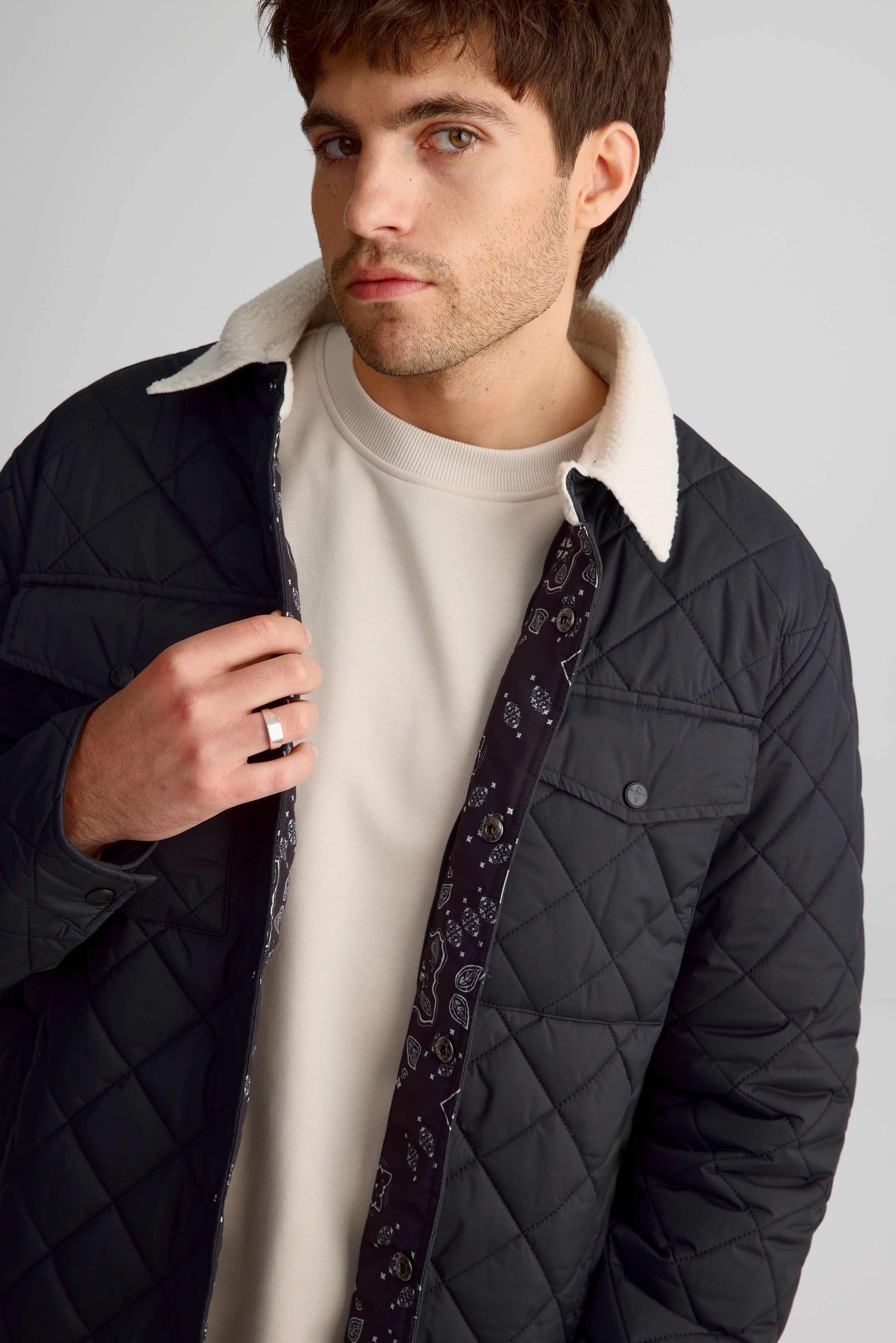 Sherpa collar shacket for men