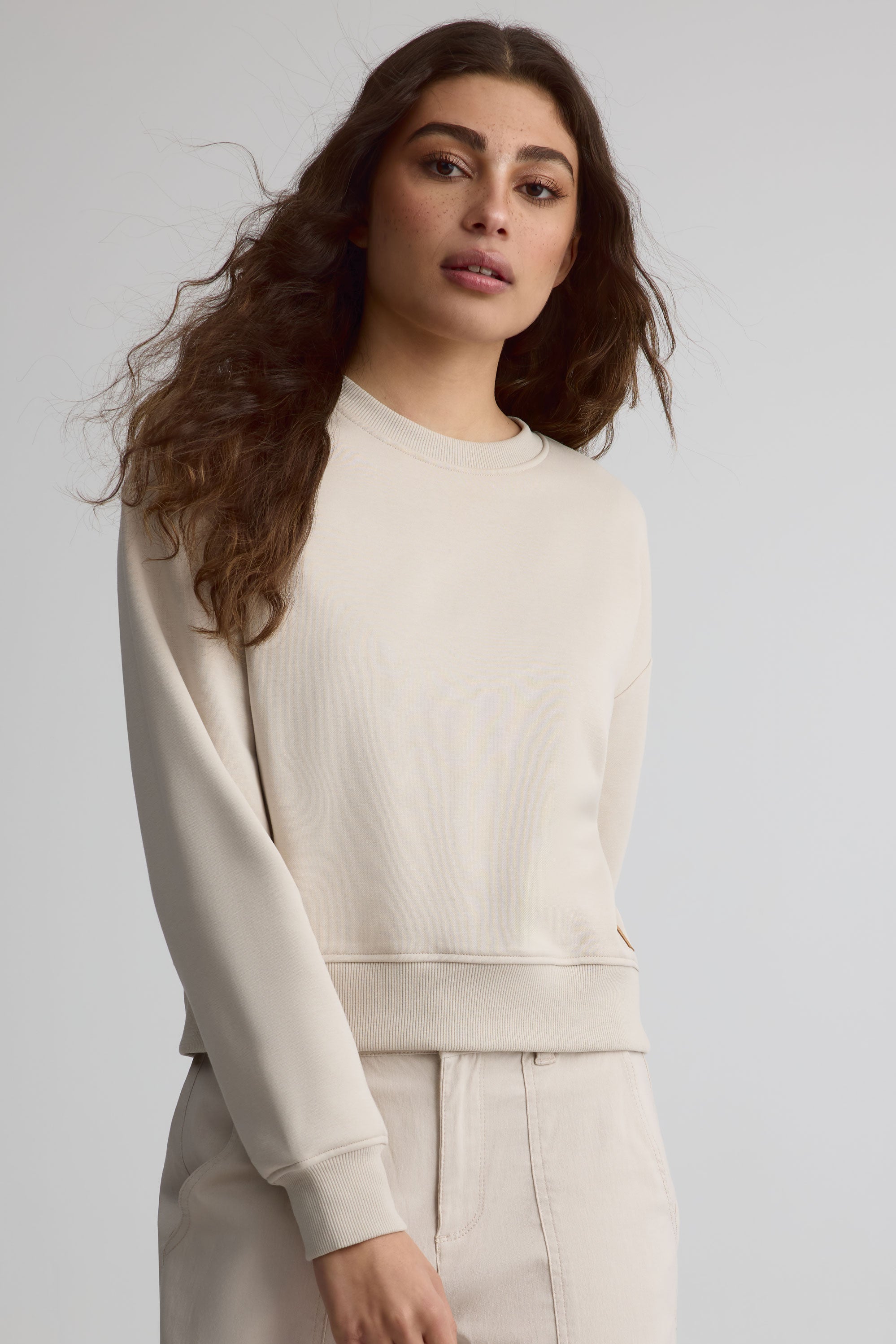 Chandail coton ouaté à col rond pour femme