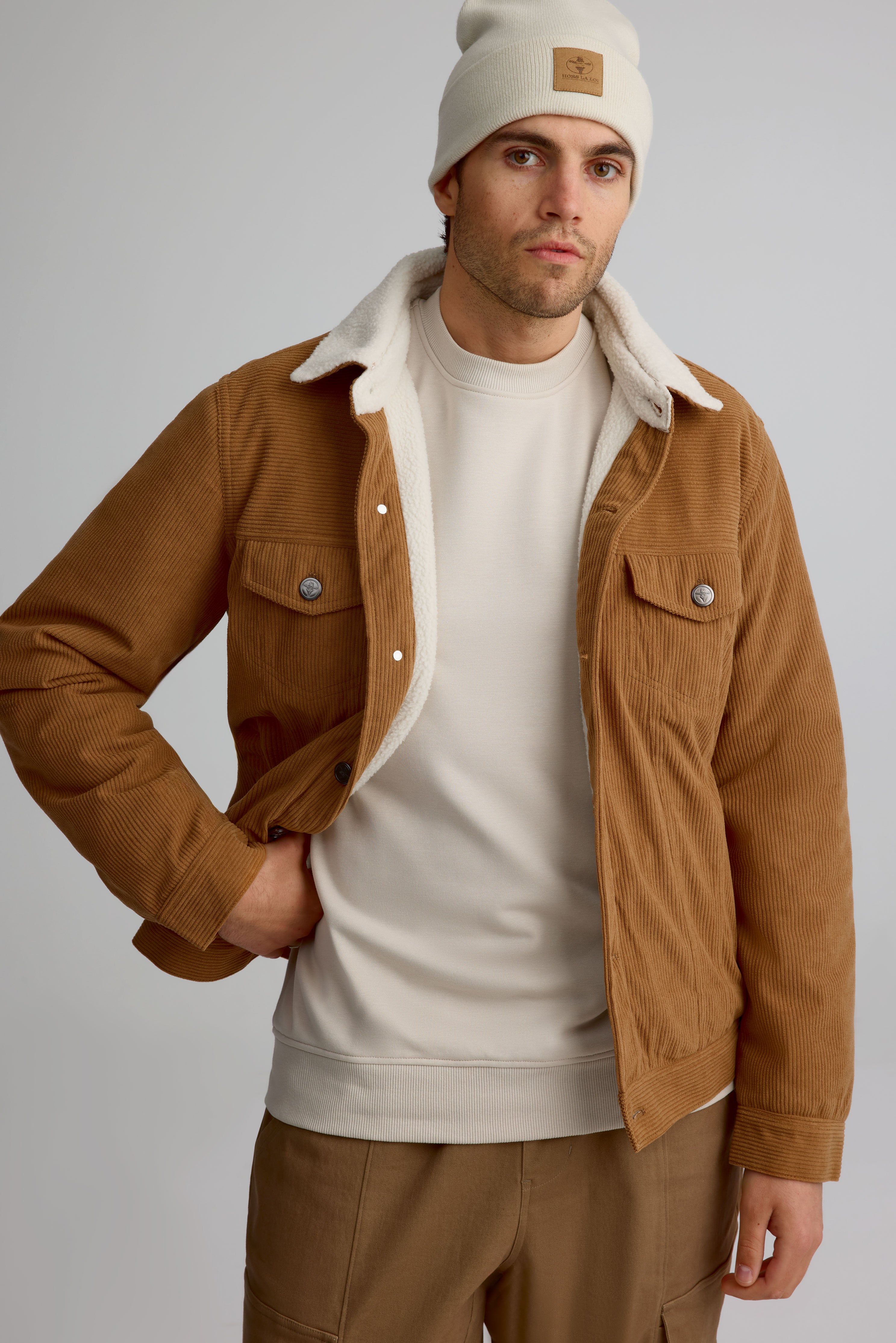 Manteau en velours côtelé avec col en sherpa pour homme