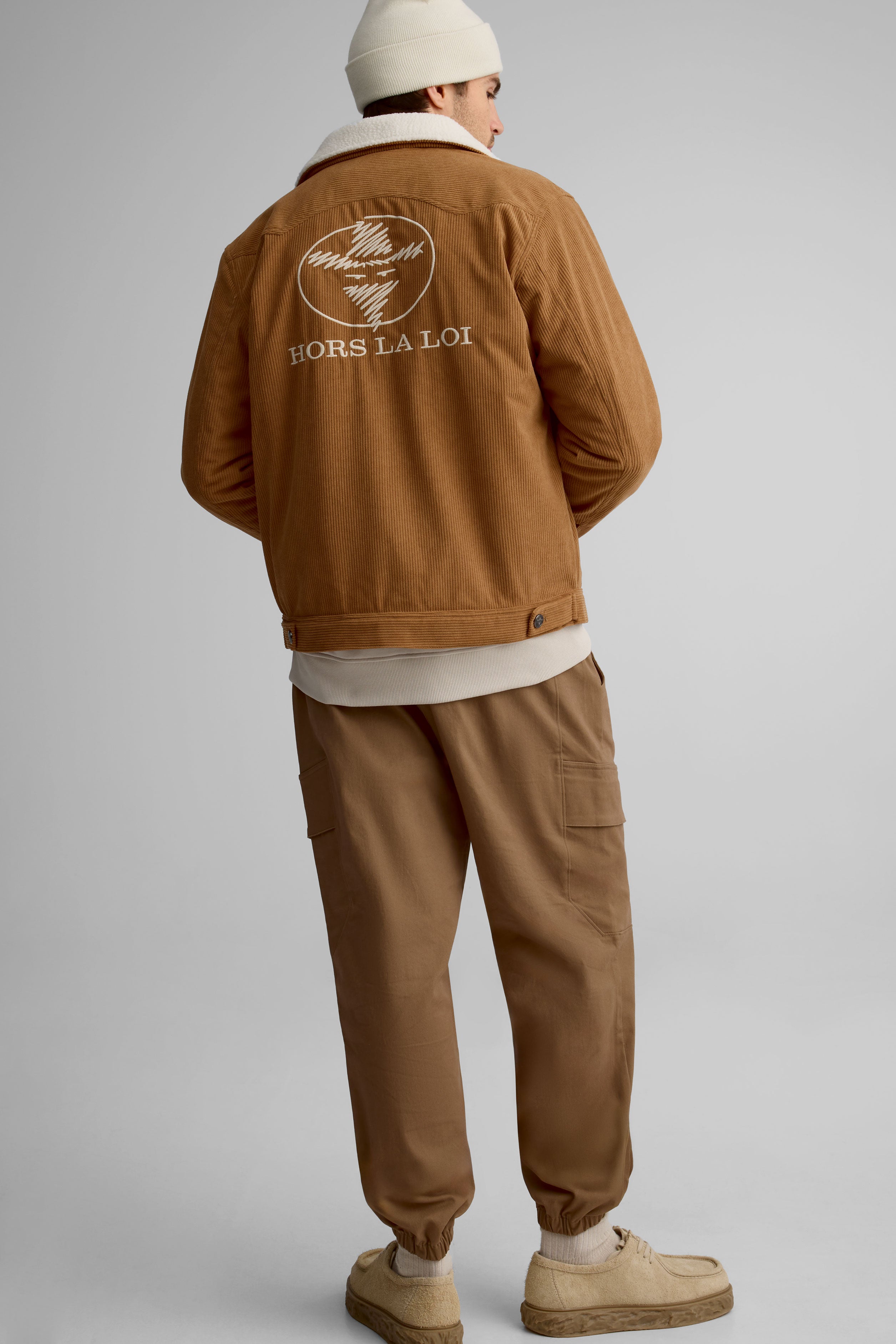 Corduroy jacket with sherpa collar for men