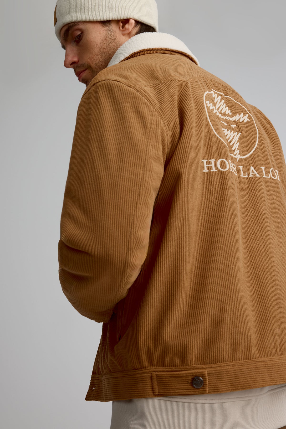 Corduroy jacket with sherpa collar for men