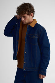 Denim jacket with sherpa collar for men